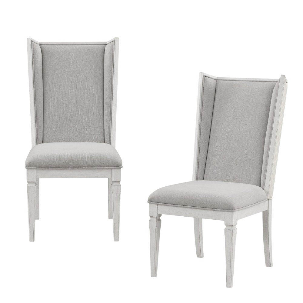Set of Two Light Gray and White Linen Open Back Dining Side Chairs HomeRoots