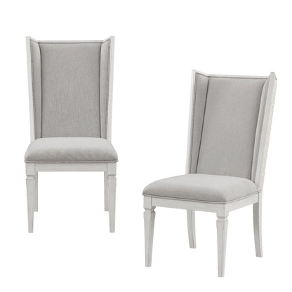 Set of Two Light Gray and White Linen Open Back Dining Side Chairs HomeRoots