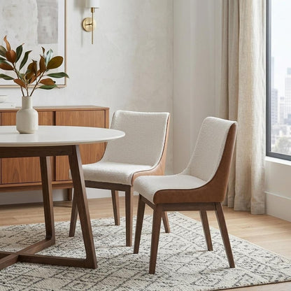 Set of Two White and Brown Velvet Dining Side Chairs HomeRoots