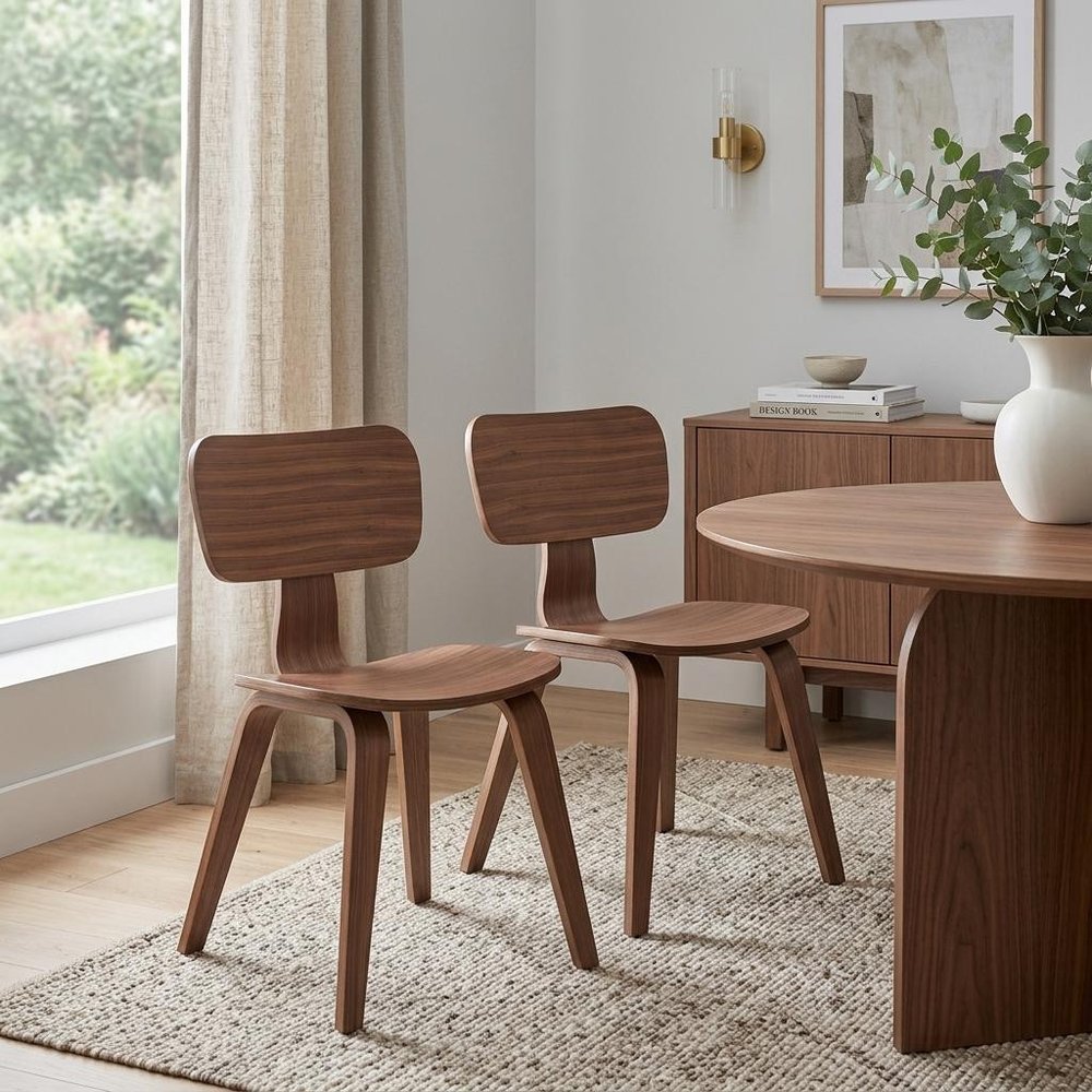 Set of Two Oak and Brown Solid Wood Open Back Dining Side Chairs HomeRoots