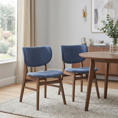 Set of Two Blue and Brown Fabric Open Back Dining Side Chairs HomeRoots