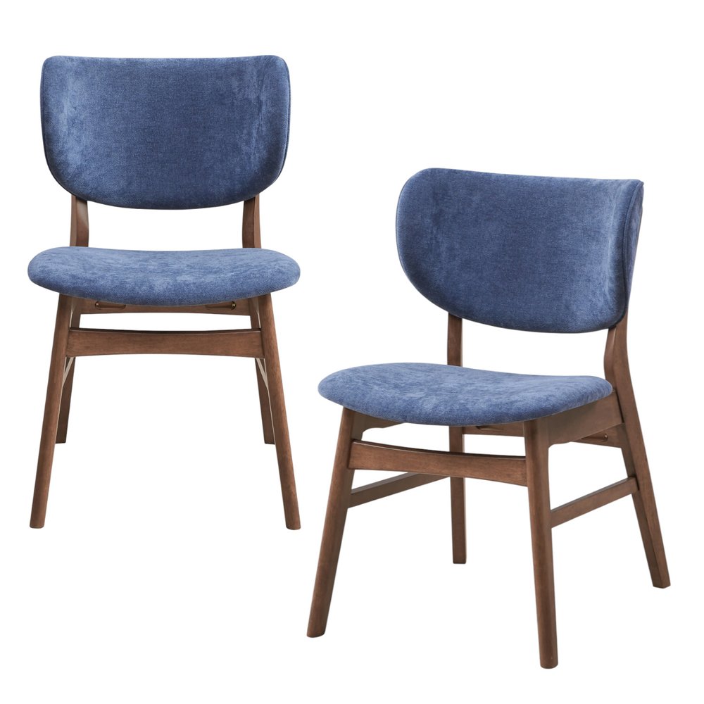 Set of Two Blue and Brown Fabric Open Back Dining Side Chairs HomeRoots
