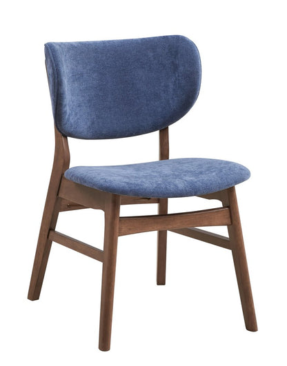 Set of Two Blue and Brown Fabric Open Back Dining Side Chairs HomeRoots