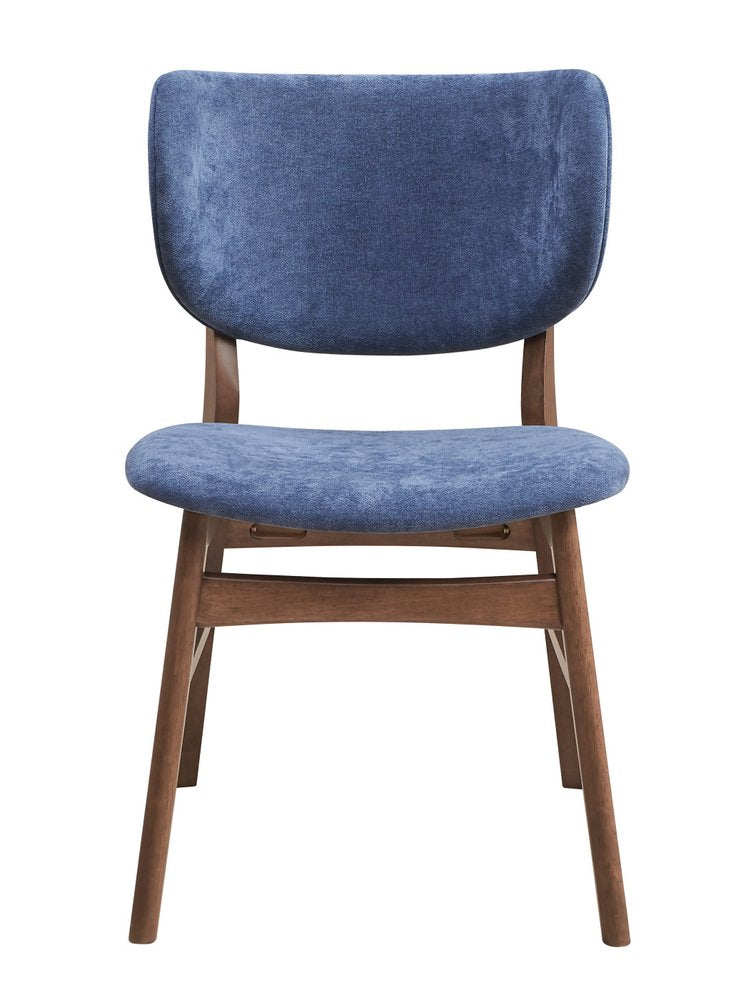 Set of Two Blue and Brown Fabric Open Back Dining Side Chairs HomeRoots