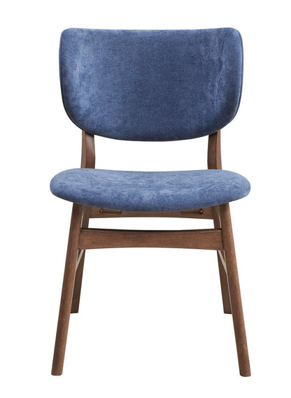 Set of Two Blue and Brown Fabric Open Back Dining Side Chairs HomeRoots