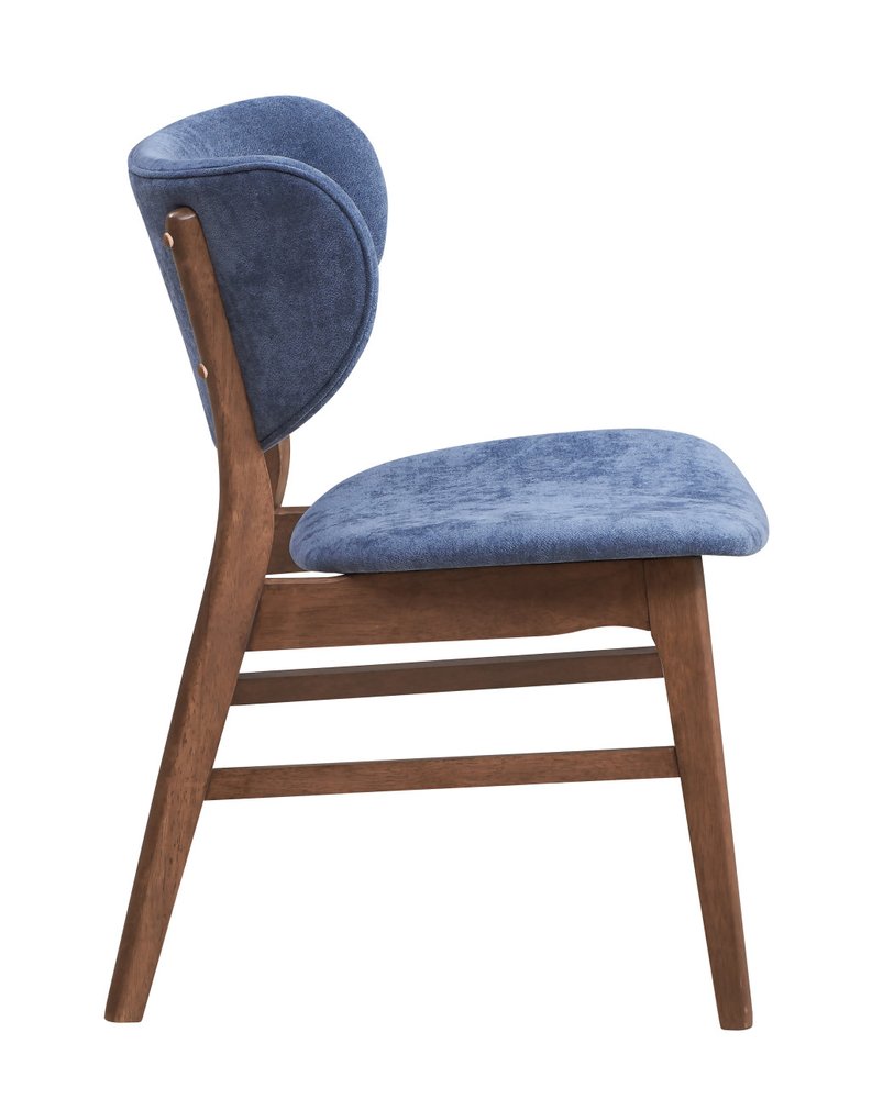 Set of Two Blue and Brown Fabric Open Back Dining Side Chairs HomeRoots