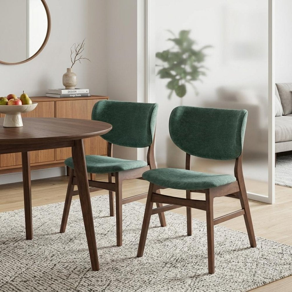 Set of Two Green and Brown Fabric Open Back Dining Side Chairs HomeRoots