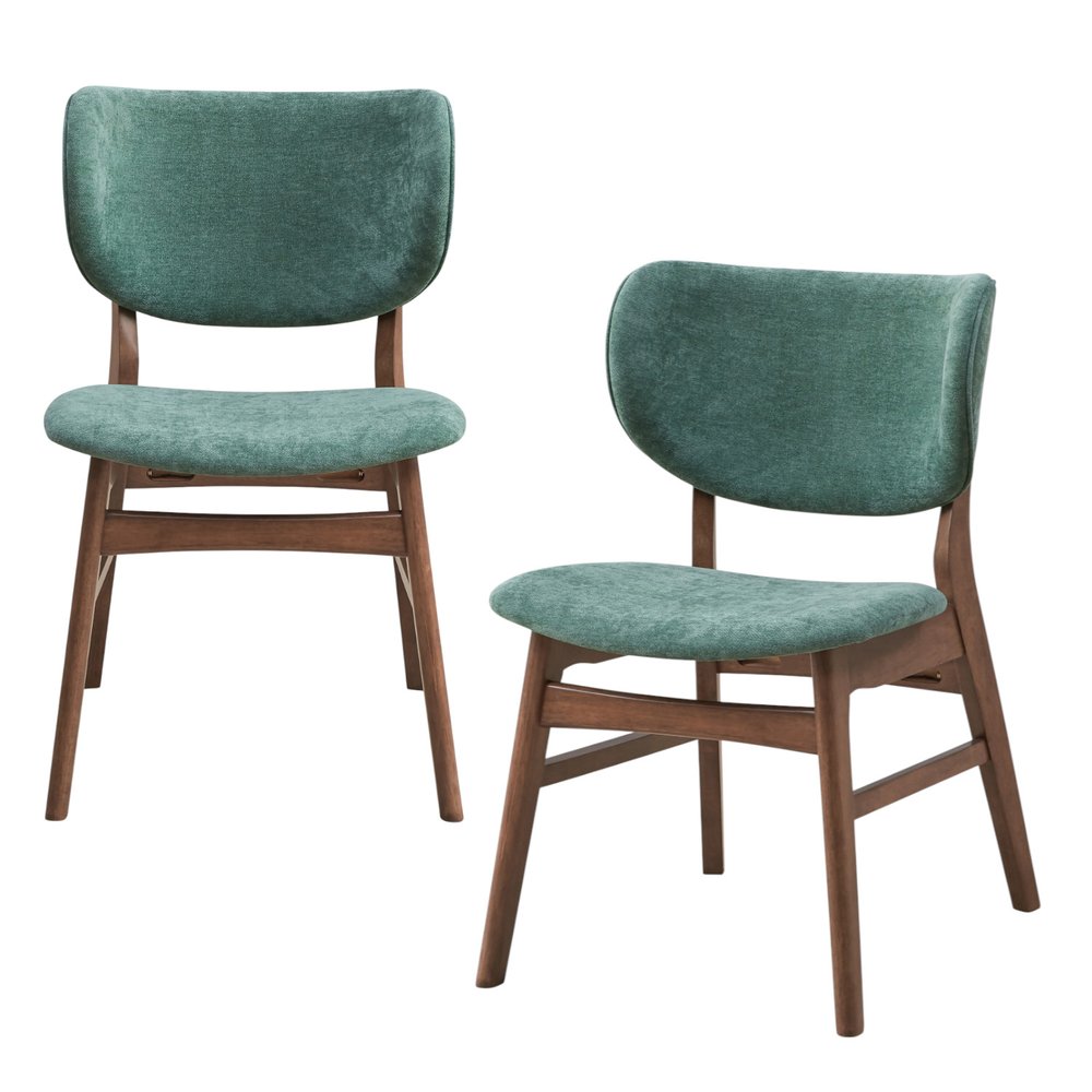 Set of Two Green and Brown Fabric Open Back Dining Side Chairs HomeRoots