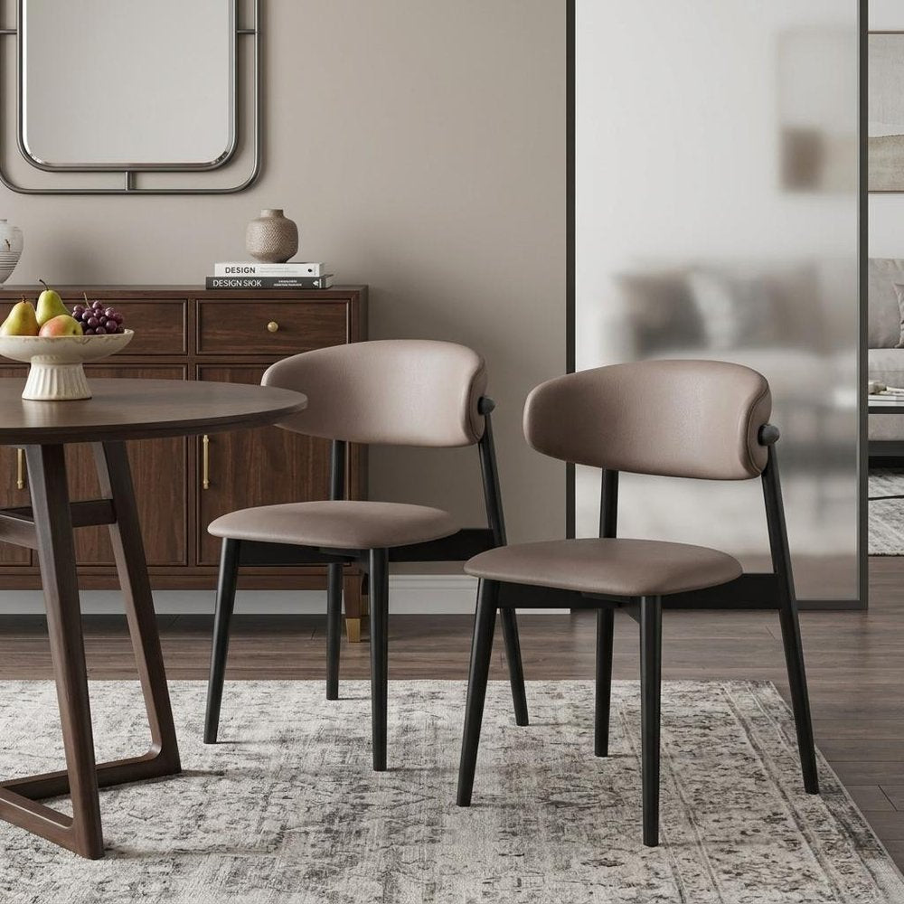 Set of Two Gray and Black Fabric Open Back Dining Side Chairs HomeRoots