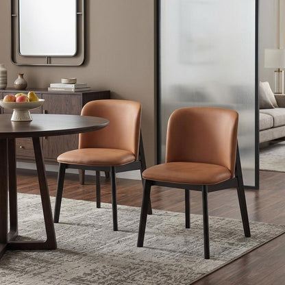 Set of Two Camel and Black Fabric Wing Back Dining Side Chairs HomeRoots