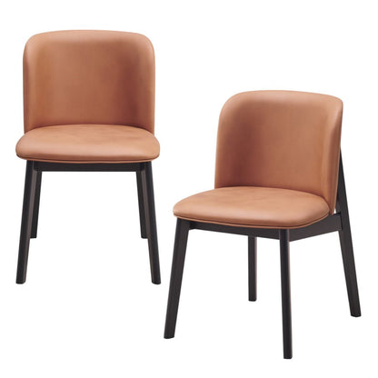 Set of Two Camel and Black Fabric Wing Back Dining Side Chairs HomeRoots