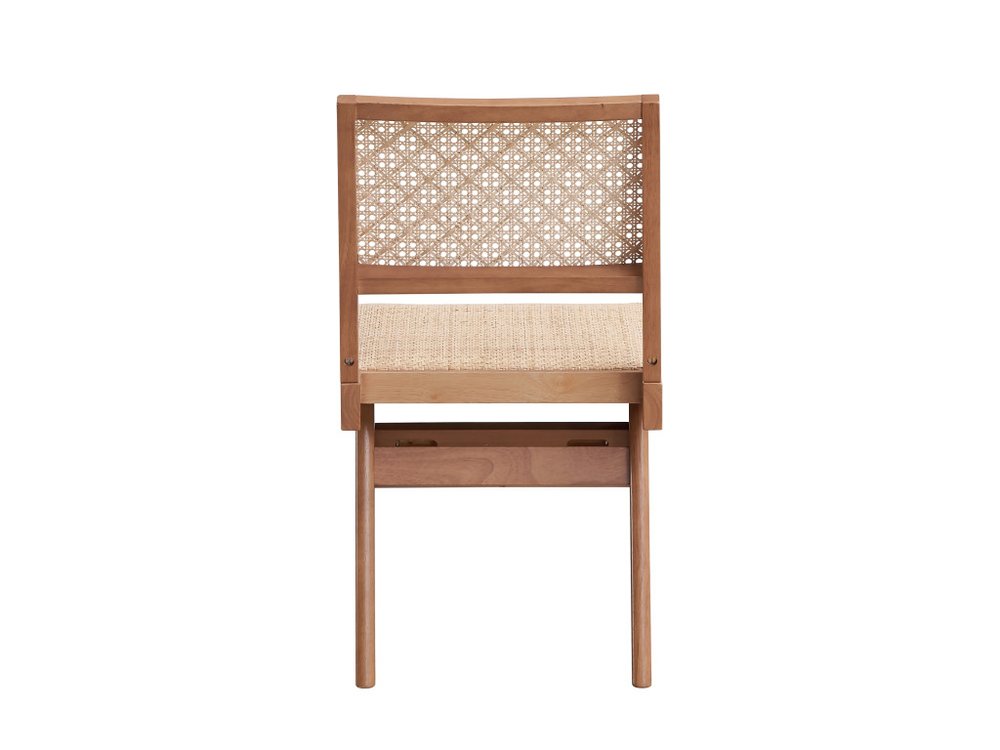 Set of Two Natural Solid Wood and Rattan Open Back Dining Side Chairs HomeRoots