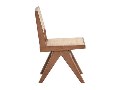 Set of Two Natural Solid Wood and Rattan Open Back Dining Side Chairs HomeRoots