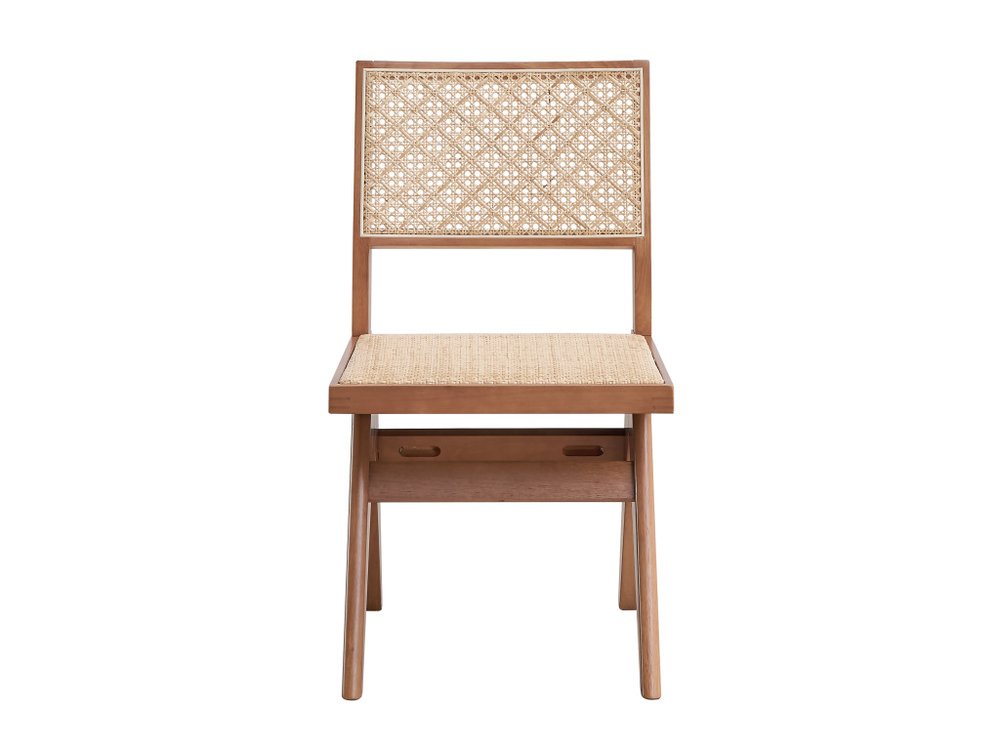 Set of Two Natural Solid Wood and Rattan Open Back Dining Side Chairs HomeRoots