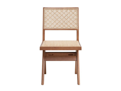 Set of Two Natural Solid Wood and Rattan Open Back Dining Side Chairs HomeRoots