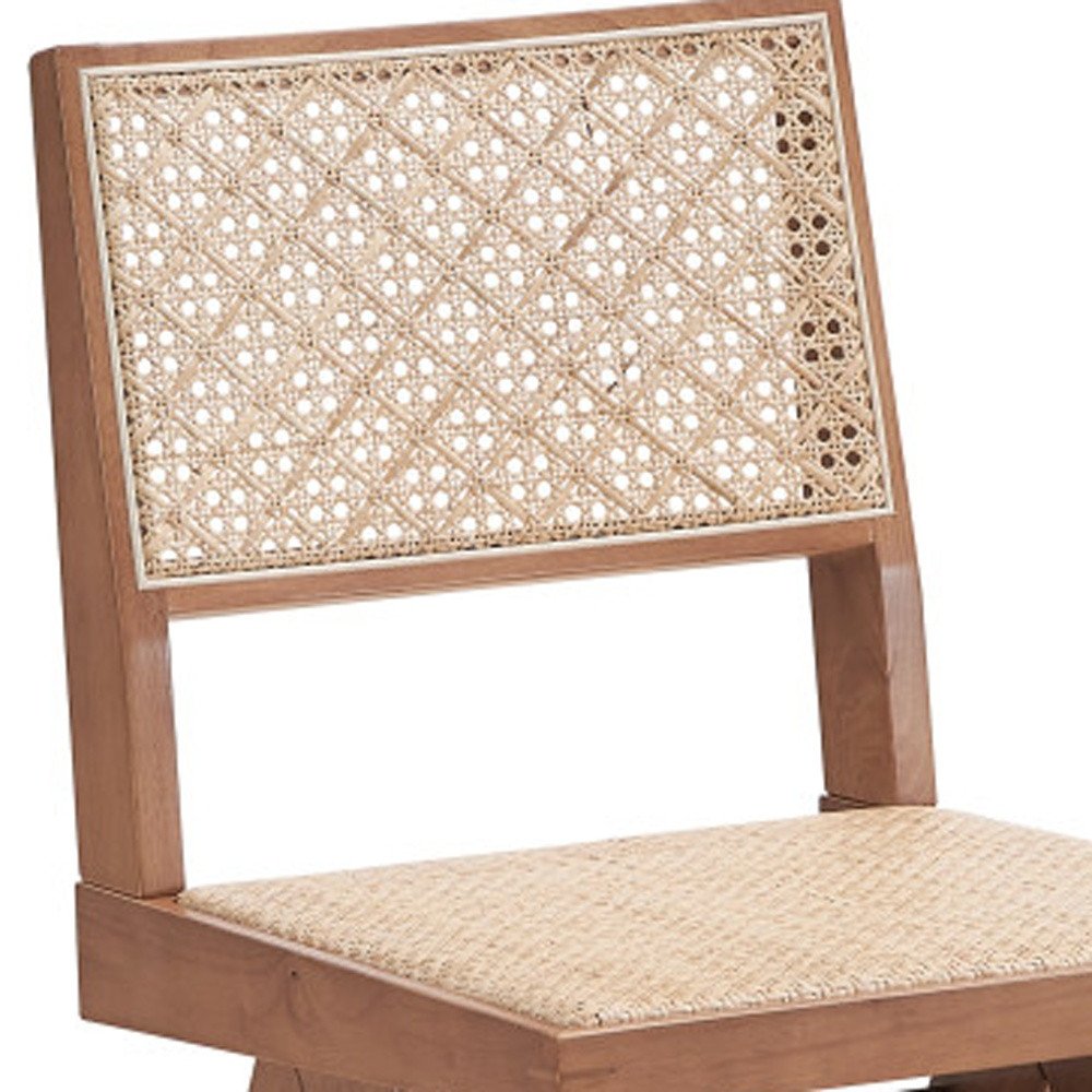 Set of Two Natural Solid Wood and Rattan Open Back Dining Side Chairs HomeRoots