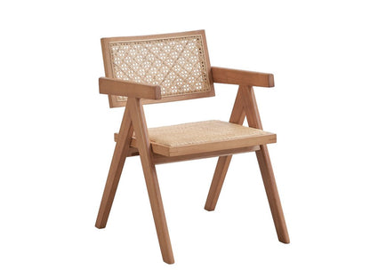 Set of Two Natural Solid Wood and Rattan Open Back Dining Arm Chairs HomeRoots