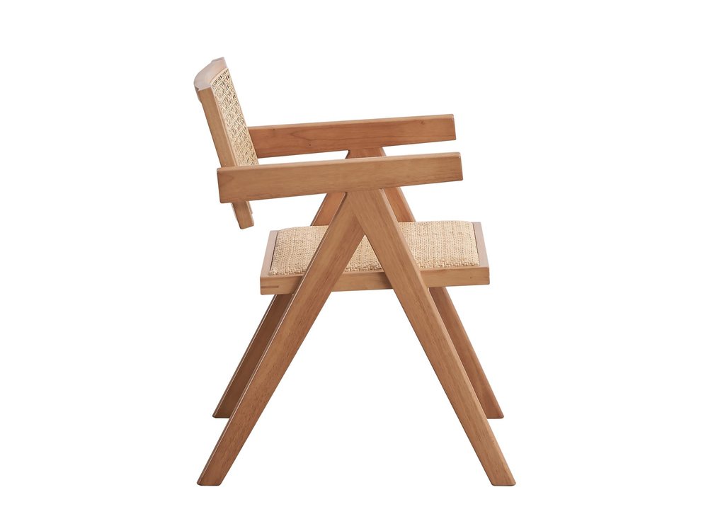 Set of Two Natural Solid Wood and Rattan Open Back Dining Arm Chairs HomeRoots