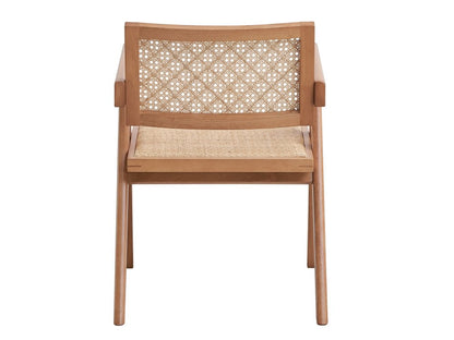Set of Two Natural Solid Wood and Rattan Open Back Dining Arm Chairs HomeRoots