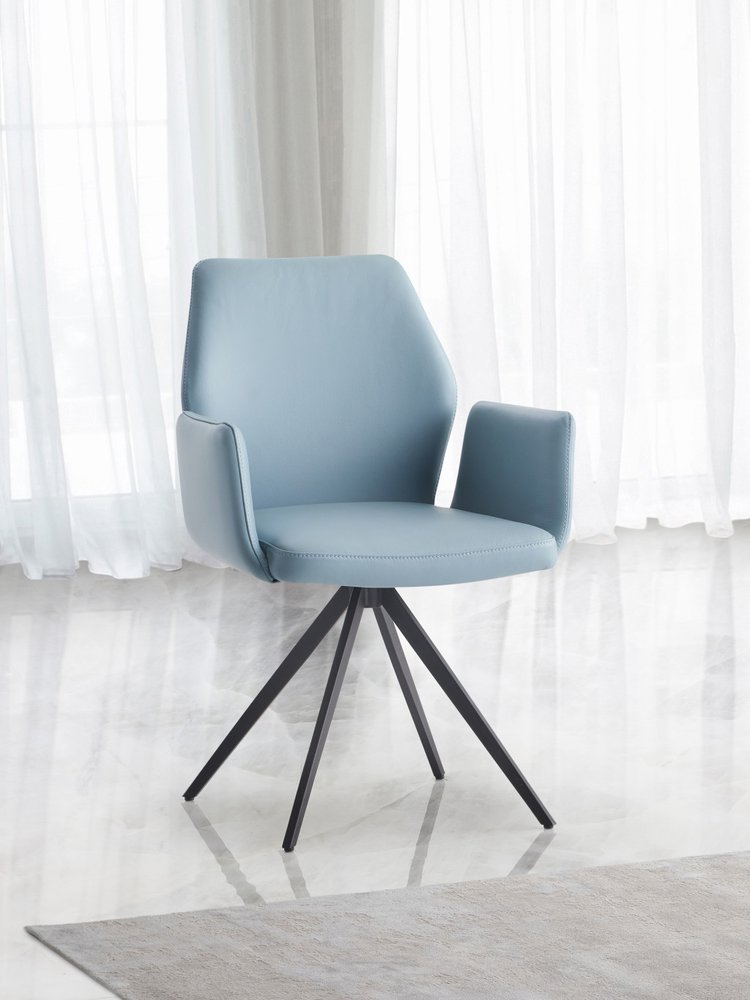 Light Blue and Black Upholstered Leather Dining Side Chair HomeRoots