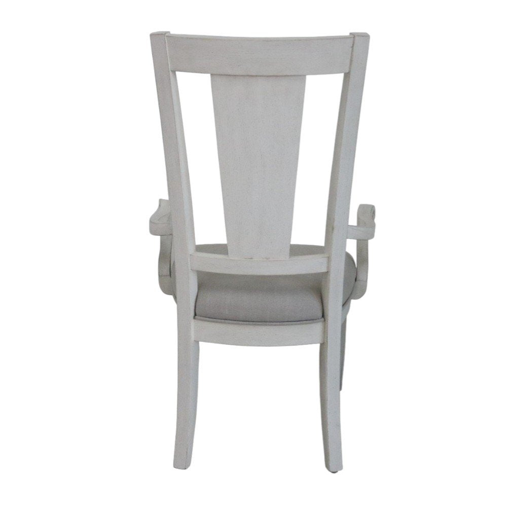 Set of Two Light Gray and White Upholstered Linen And Solid Wood Open Back Dining Arm Chairs HomeRoots