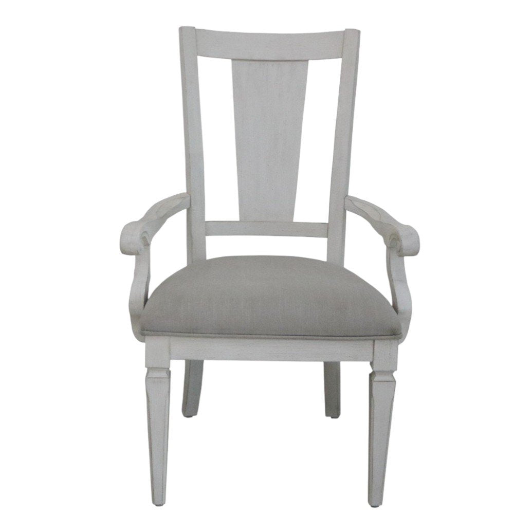 Set of Two Light Gray and White Upholstered Linen And Solid Wood Open Back Dining Arm Chairs HomeRoots