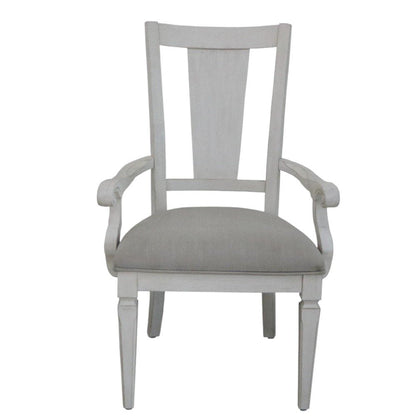 Set of Two Light Gray and White Upholstered Linen And Solid Wood Open Back Dining Arm Chairs HomeRoots
