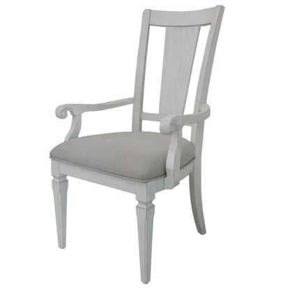 Set of Two Light Gray and White Upholstered Linen And Solid Wood Open Back Dining Arm Chairs HomeRoots