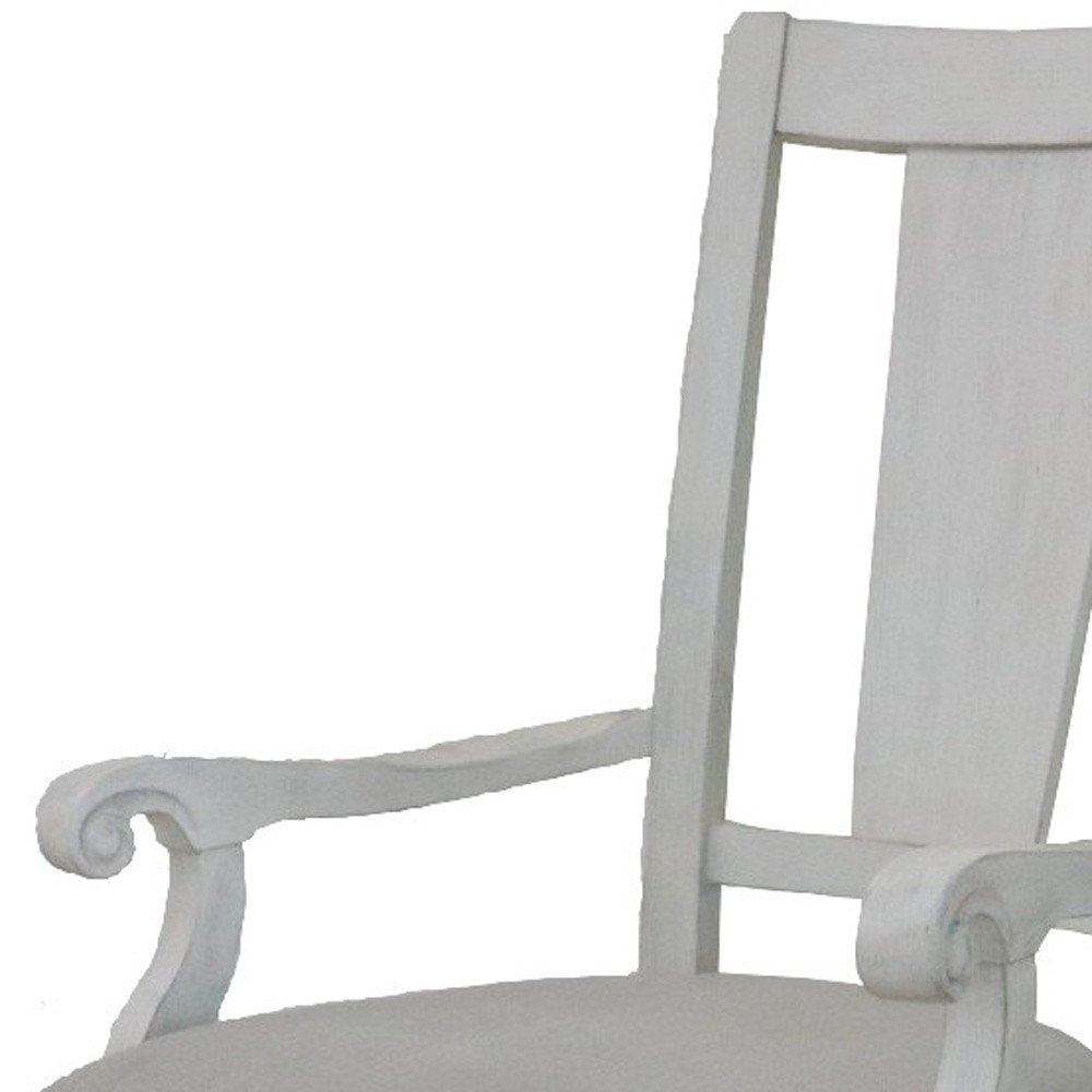 Set of Two Light Gray and White Upholstered Linen And Solid Wood Open Back Dining Arm Chairs HomeRoots