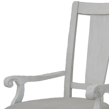 Set of Two Light Gray and White Upholstered Linen And Solid Wood Open Back Dining Arm Chairs HomeRoots