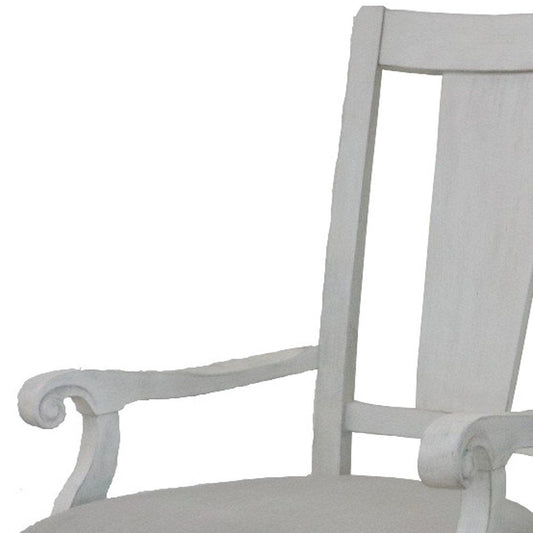 Set of Two Light Gray and White Upholstered Linen And Solid Wood Open Back Dining Arm Chairs HomeRoots