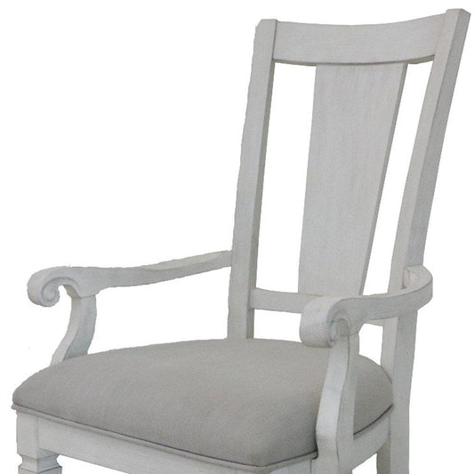 Set of Two Light Gray and White Upholstered Linen And Solid Wood Open Back Dining Arm Chairs HomeRoots