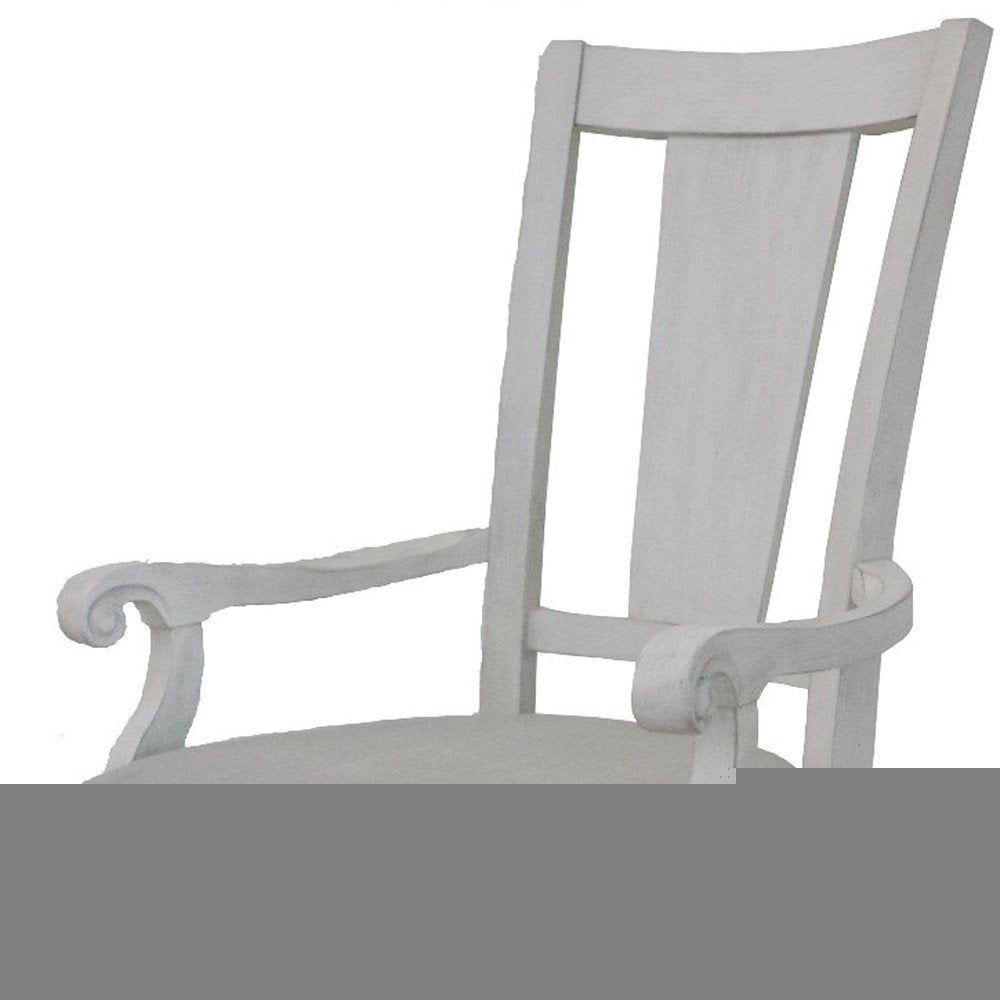 Set of Two Light Gray and White Upholstered Linen And Solid Wood Open Back Dining Arm Chairs HomeRoots