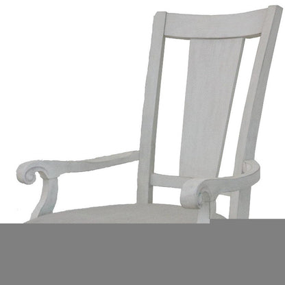 Set of Two Light Gray and White Upholstered Linen And Solid Wood Open Back Dining Arm Chairs HomeRoots