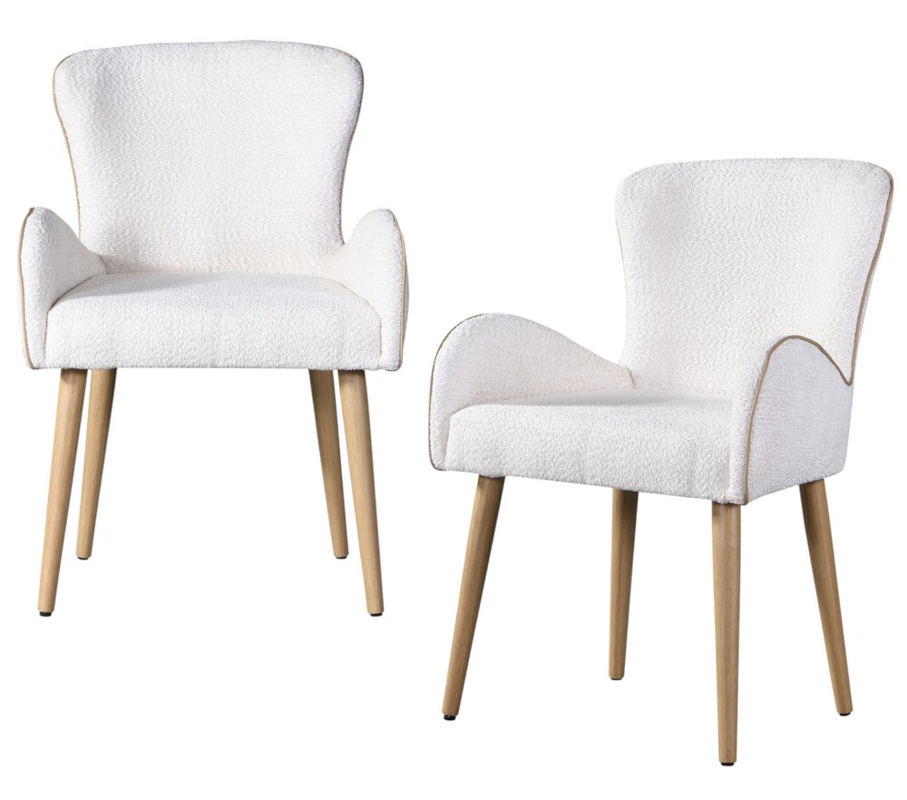 Set of Two Beige and Oak Fabric Dining Side Chairs HomeRoots