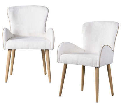 Set of Two Beige and Oak Fabric Dining Side Chairs HomeRoots