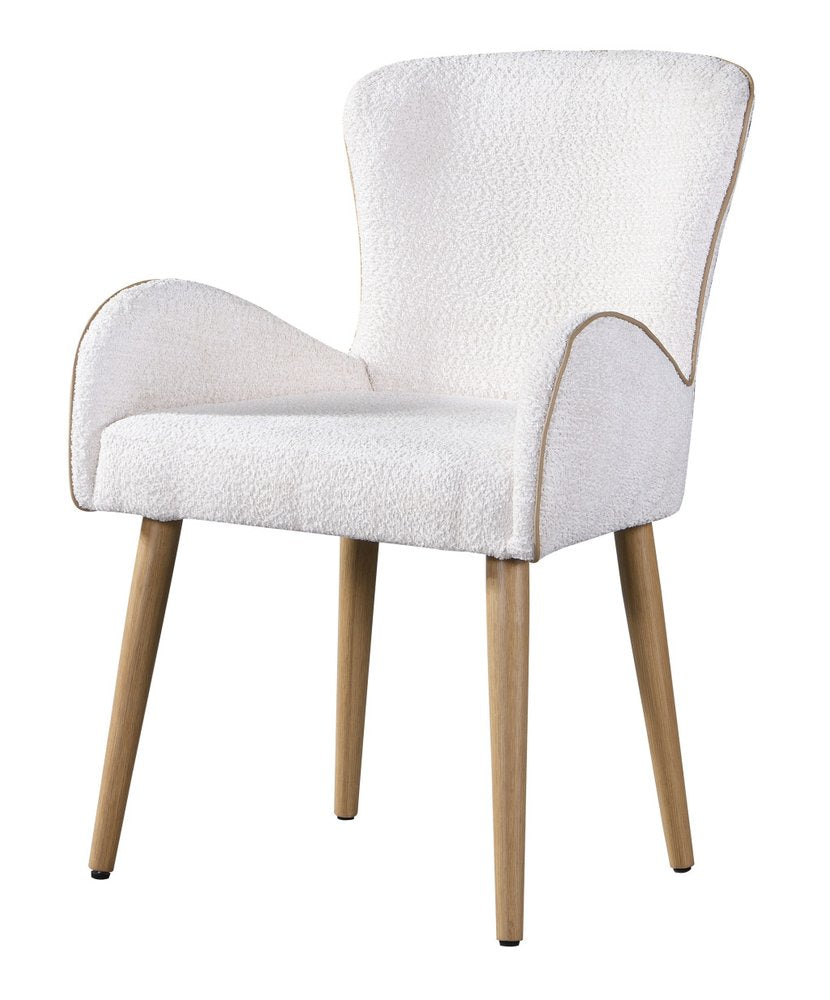 Set of Two Beige and Oak Fabric Dining Side Chairs HomeRoots