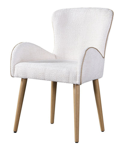 Set of Two Beige and Oak Fabric Dining Side Chairs HomeRoots