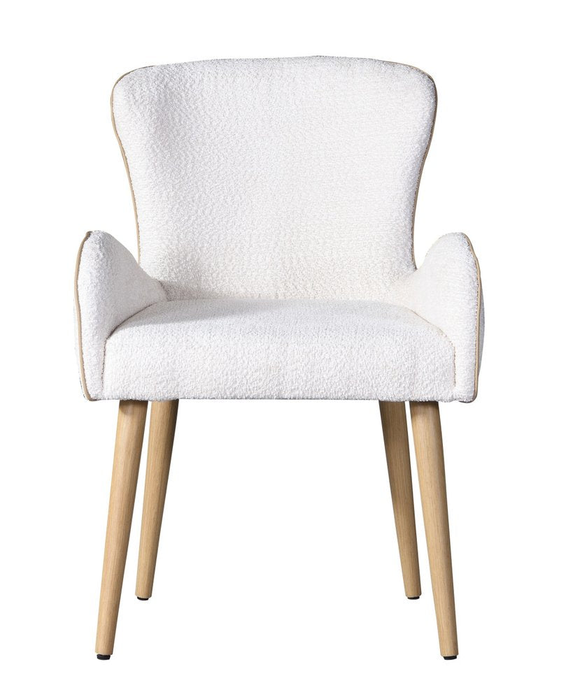 Set of Two Beige and Oak Fabric Dining Side Chairs HomeRoots