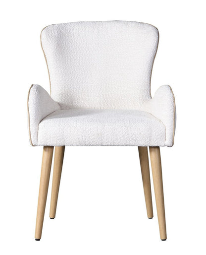 Set of Two Beige and Oak Fabric Dining Side Chairs HomeRoots