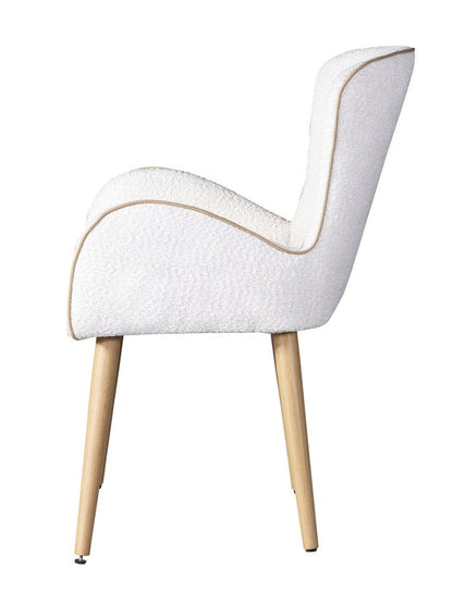 Set of Two Beige and Oak Fabric Dining Side Chairs HomeRoots