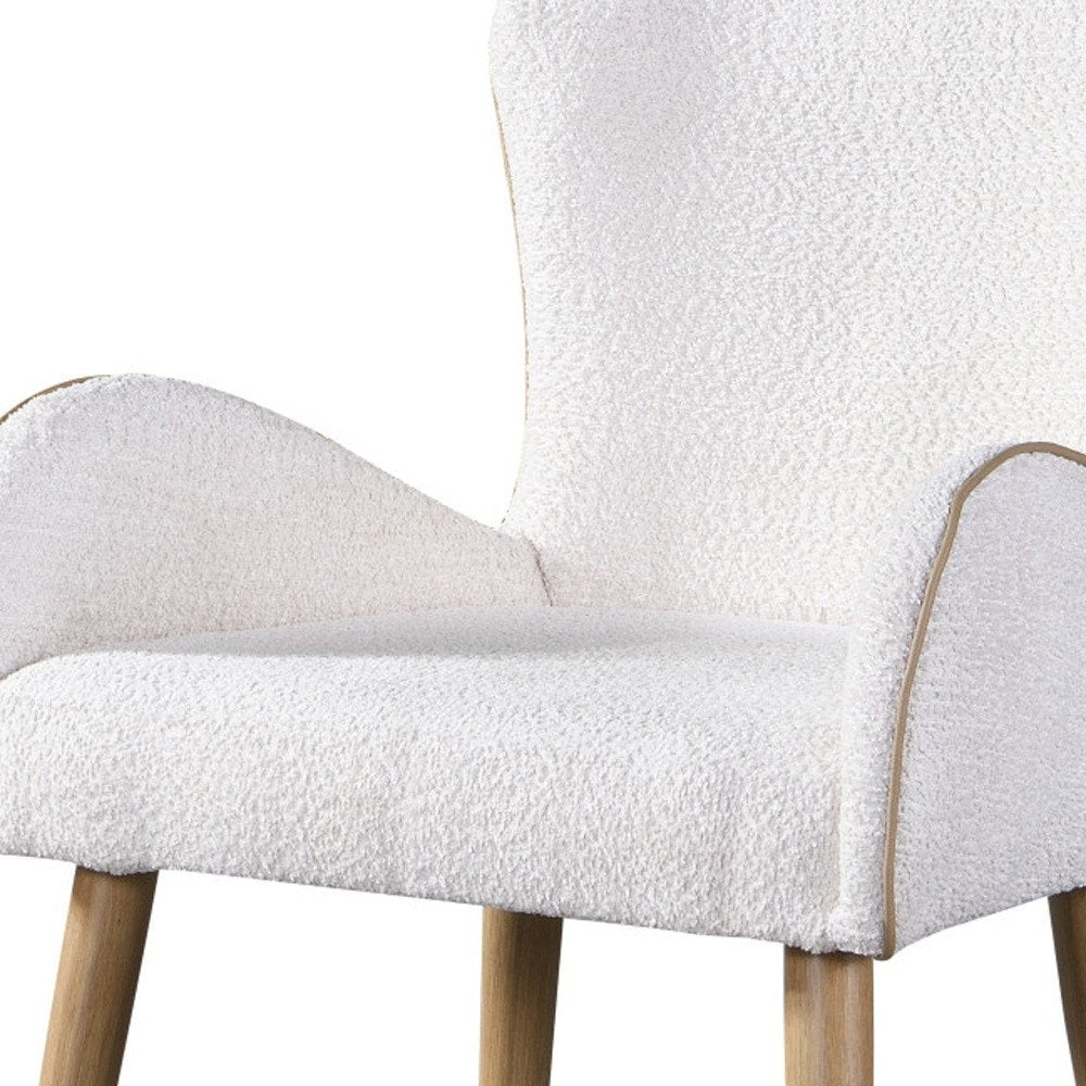 Set of Two Beige and Oak Fabric Dining Side Chairs HomeRoots