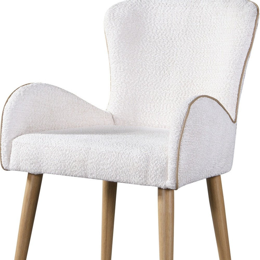Set of Two Beige and Oak Fabric Dining Side Chairs HomeRoots