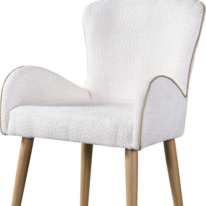 Set of Two Beige and Oak Fabric Dining Side Chairs HomeRoots