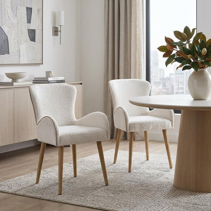 Set of Two Beige and Oak Fabric Dining Side Chairs HomeRoots