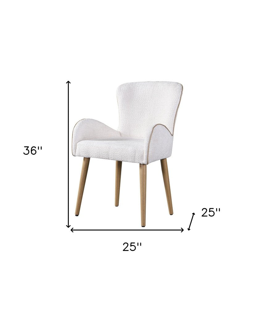 Set of Two Beige and Oak Fabric Dining Side Chairs HomeRoots