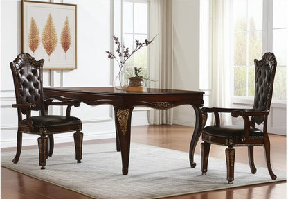 Set of Two Tufted Brown and Redwood Upholstered Faux Leather And Solid Wood Dining Arm Chairs HomeRoots