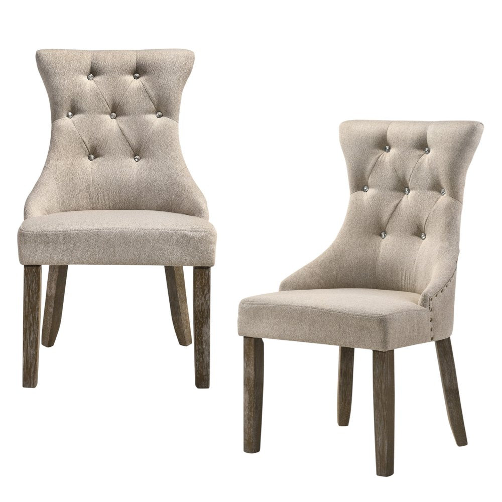Set of Two Gray Tufted Fabric Dining Side Chairs HomeRoots