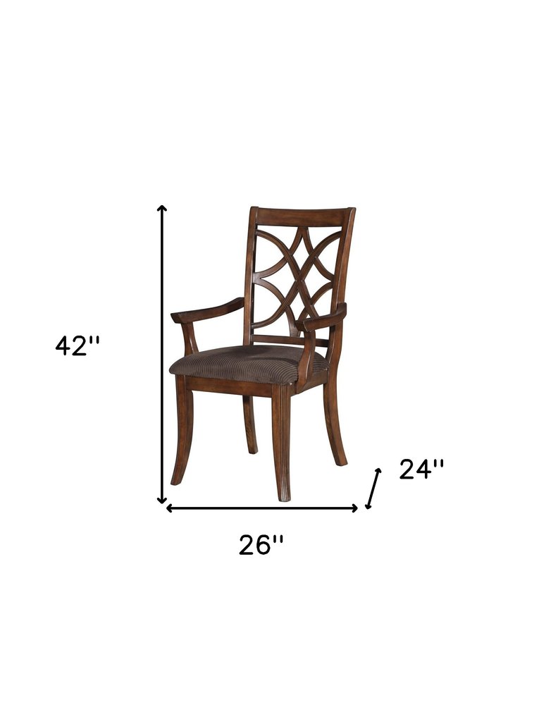 Set of Two Brown Upholstered Microfiber And Solid Wood Open Back Dining Arm Chairs — view 4
