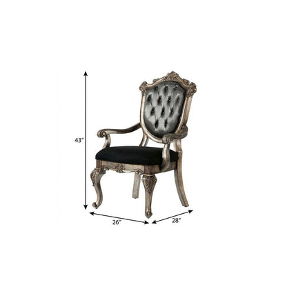 Set of Two Dark Gray And Platinum And Dark Gray Tufted Fabric Open Back Dining Arm Chairs HomeRoots